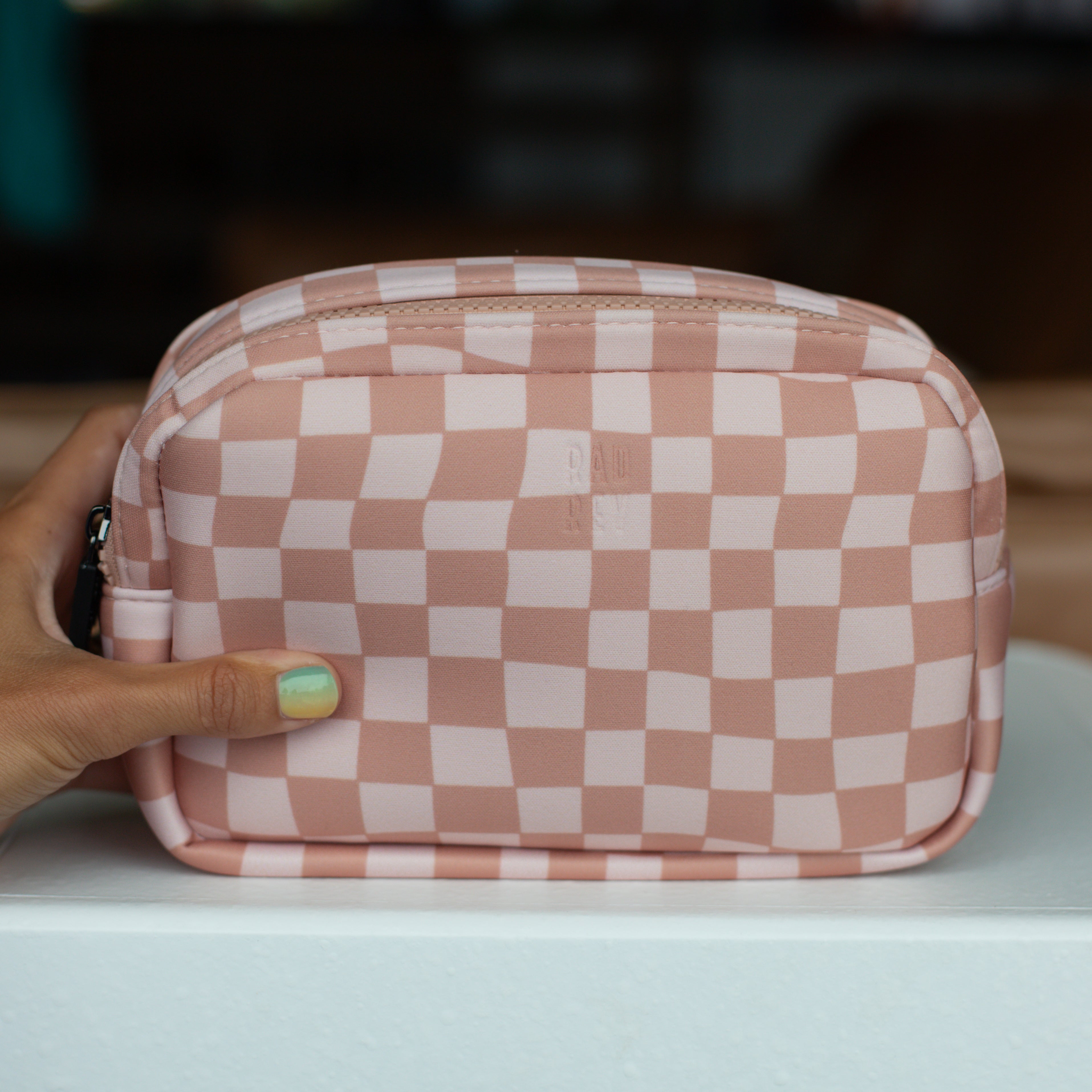 Neoprene Pouch in Pink Check
